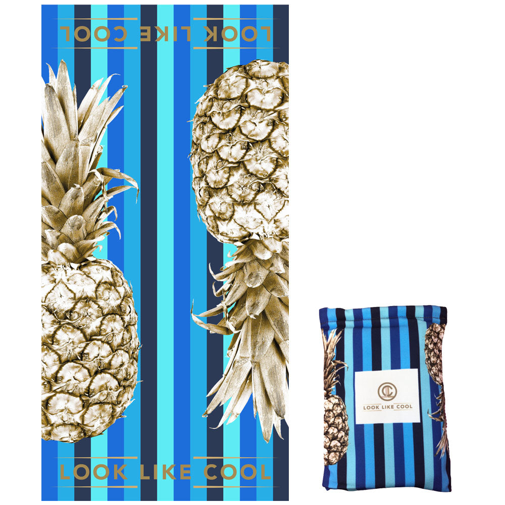 Recycled Plastic Gold Pineapple Compact, Sand Free, Fast Drying Beach/Travel Towel- 'Ocean'
