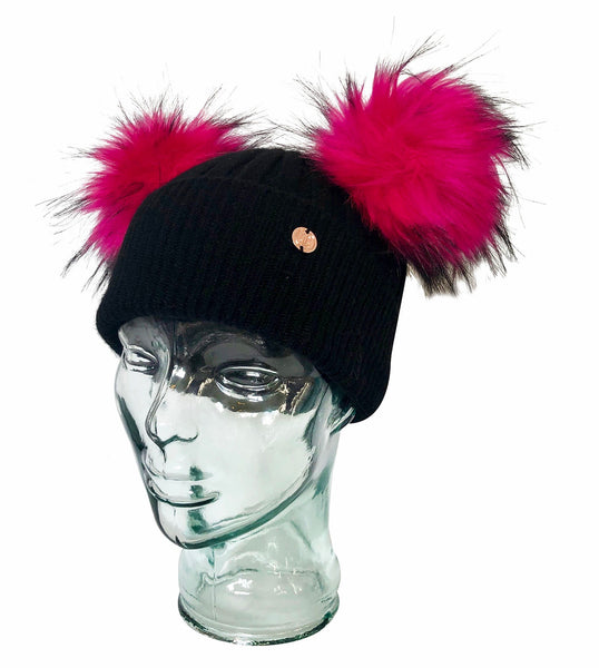 Elegant Pink and Black Felt Women\'s Hat w/fake fur Pom poms il_340x270.4257980588_548i.jpg main image 2