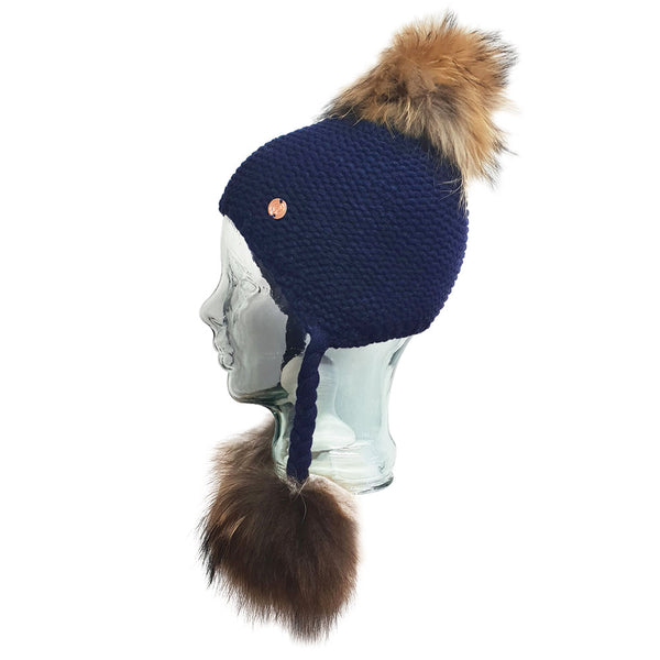 Triple Pom Pom Hat with Tassels- Navy – LOOK LIKE COOL
