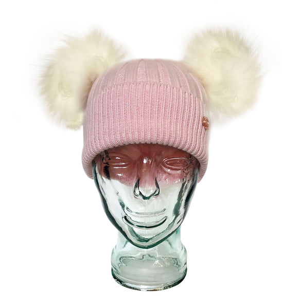 Strawberry & Cream Cashmere Double Pom Pom Beanie Hat – LOOK  display picture 2