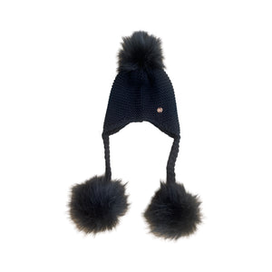 Onyx Triple Pom Pom Hat with Tassels