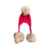 Triple Pom Pom Hat with Tassels- Red