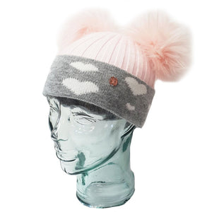 'In Love With LLC' Baby Pink Hearts Cashmere Double Pom Pom Beanie Hat