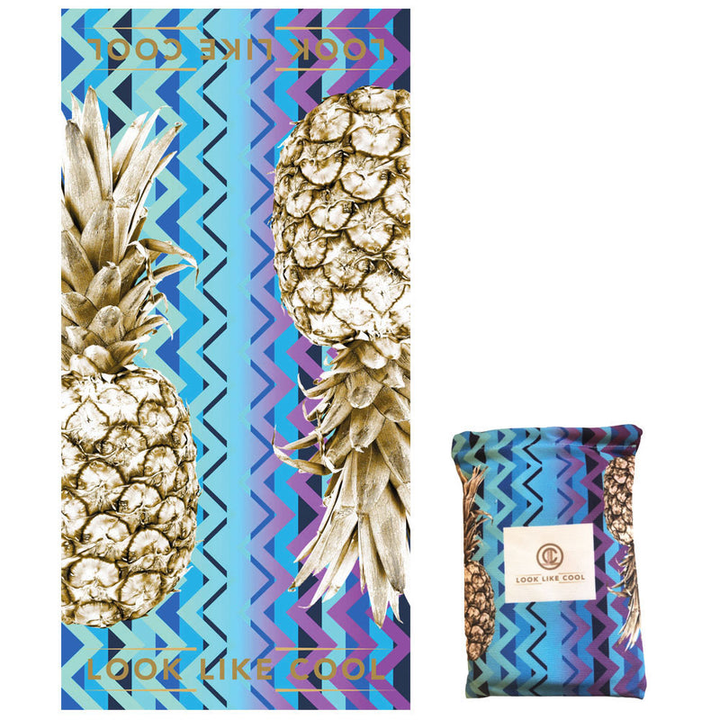Recycled Plastic Gold Pineapple Compact, Sand Free, Fast Drying Beach/Travel Towel- 'Ocean Chevron'