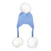 Triple Pom Pom Hat with Tassels- Baby Blue with White Poms