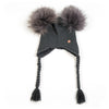 Double PomPom Hat with Tassels- Cobalt Grey