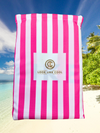 Recycled Plastic Summer Pink Stripe Compact, Sand Free, Fast Drying Beach/Travel Towel