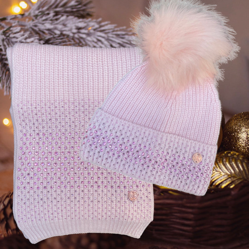 NEW! Luxury Pink Diamante Cashmere Hat & Scarf Set