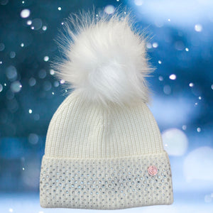 NEW! Luxury White Diamante Cashmere Hat & Scarf Set
