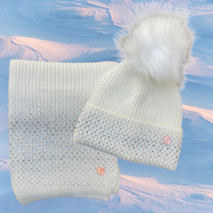 NEW! Luxury White Diamante Cashmere Hat & Scarf Set