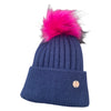 Adult Navy and Electric Pink Single Pom Cashmere Hat