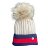 Adult Stripes Cream & Red Single Beige Pom Cashmere Hat