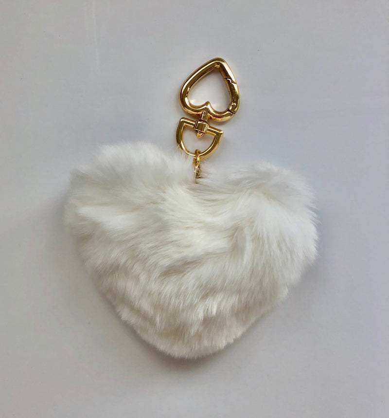Luxury White Heart Shaped Key Ring or Bag Charm