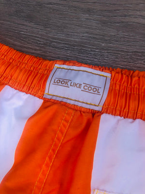 Neon Orange Stripe Recycled Plastic Quick Dry Swim Shorts