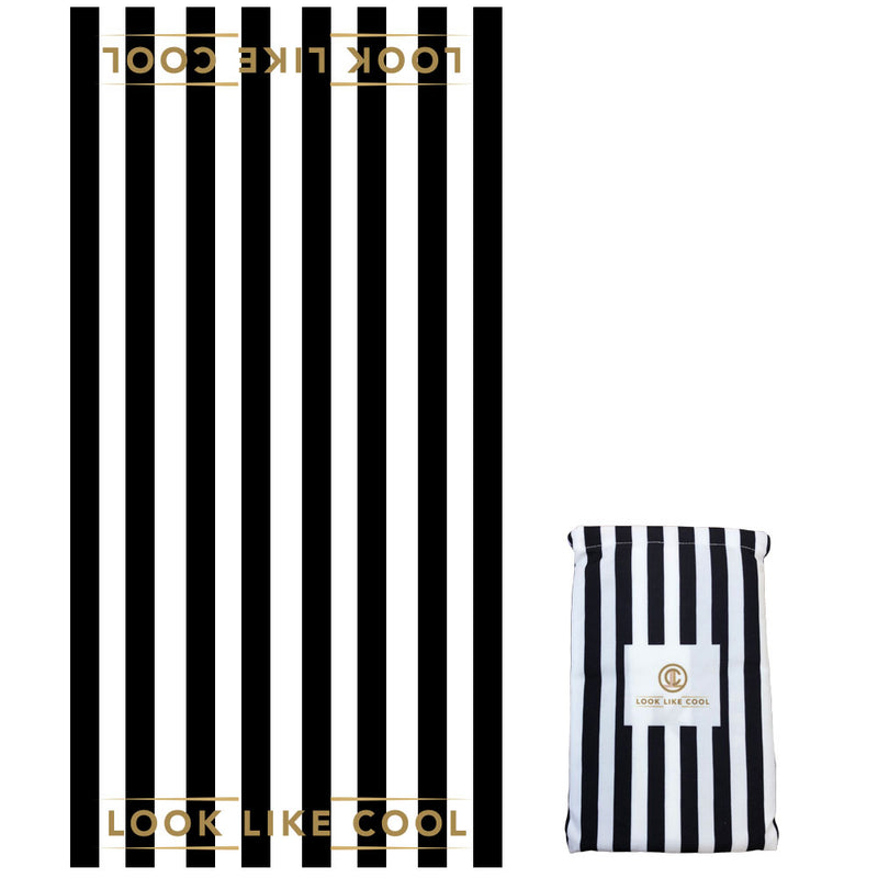 Recycled Plastic Coco Black Stripe Compact, Sand Free, Fast Drying Beach/Travel Towel