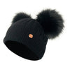 Black & Natural Cashmere Double Pom Pom Beanie Hat