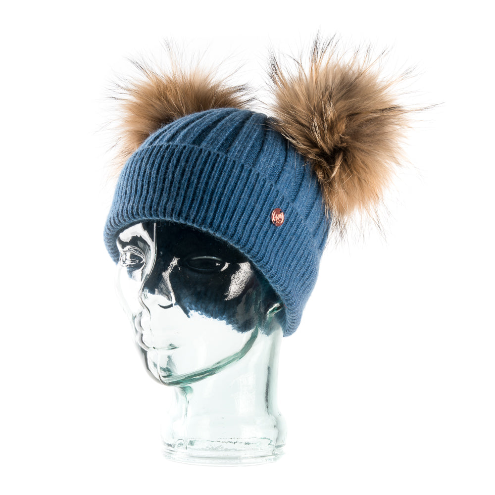 Adult Denim Blue Cashmere Double Pom Pom Beanie Hat – LOOK LIKE COOL
