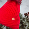 Adult Festive Red Single Pom Cashmere Hat