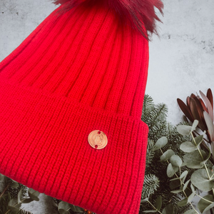 Festive Red Single Pom Cashmere Hat