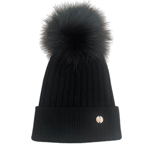 Adult Black Single Pom Cashmere Hat