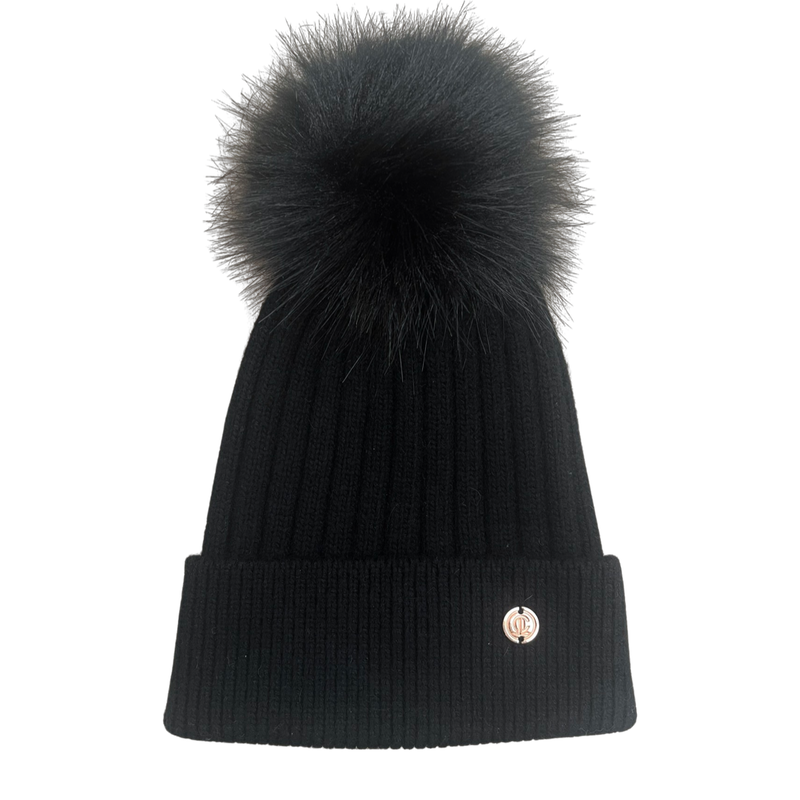 Black Single Pom Cashmere Hat