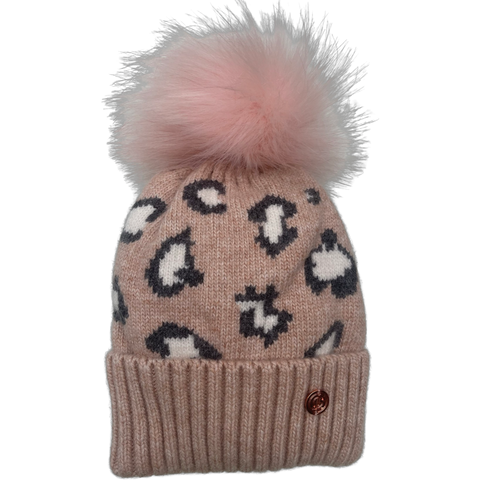 INVERNI pink hat with Pom Pom Real Fur on top 100% Cashmere Womens White Pine 100% Cashmere Knit Beanie Winter Hat Pink  main image 3