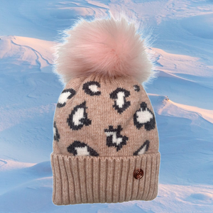 Adult Blush Pink Dalmatian Single Pom Cashmere Hat