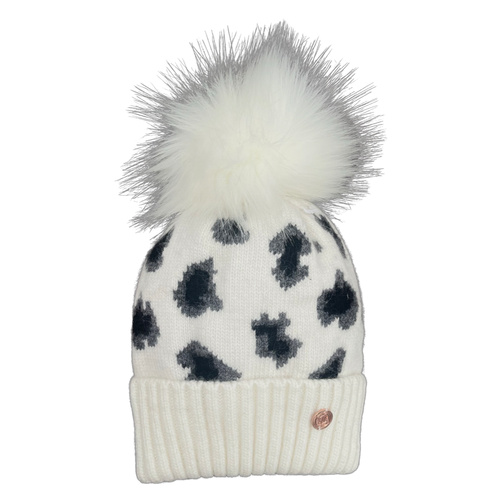 Adult White Dalmatian Single Pom Cashmere Hat