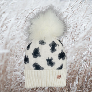 White Dalmatian Single Pom Cashmere Hat