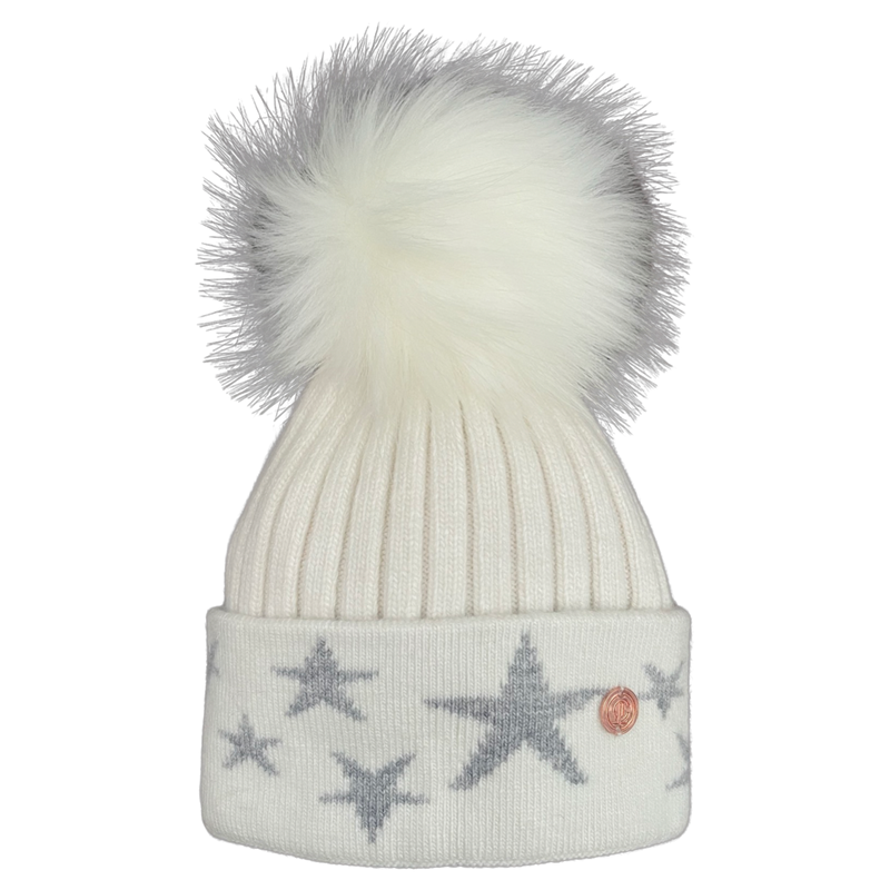 Adult Grey & White Stars Single Pom Cashmere Hat
