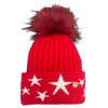 Adult Red & White Stars Single Pom Cashmere Hat