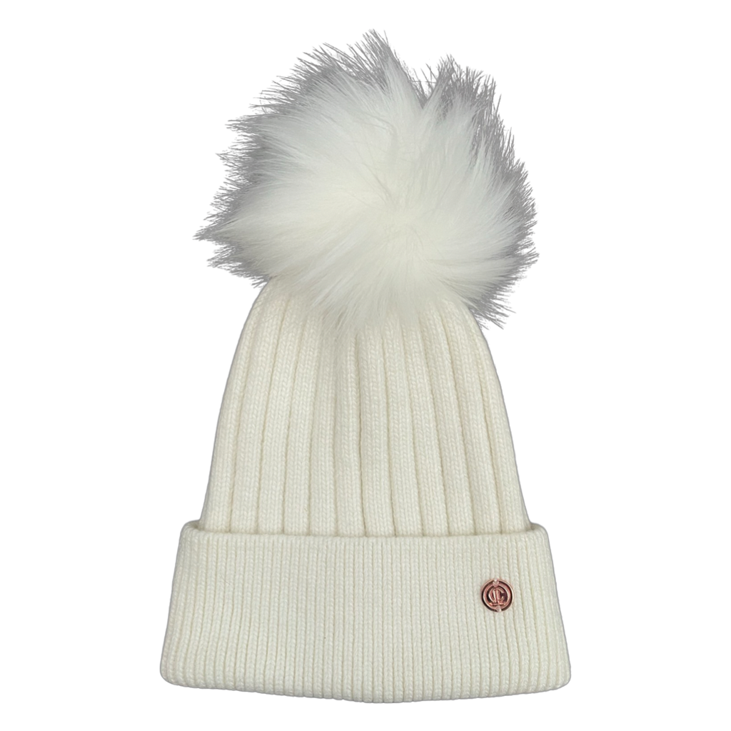 Adult White Single Pom Cashmere Hat