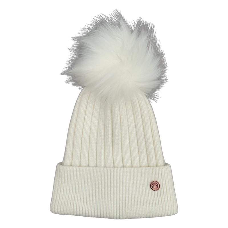 White Single Pom Cashmere Hat