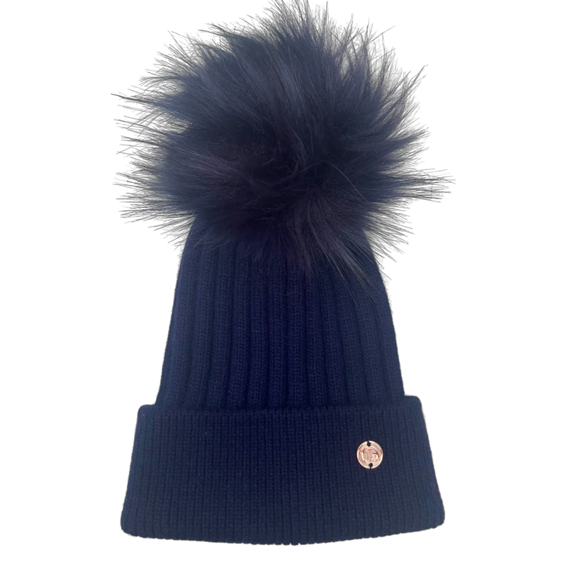 Adult Navy Single Pom Cashmere Hat