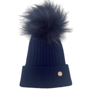 Navy Single Pom Cashmere Hat