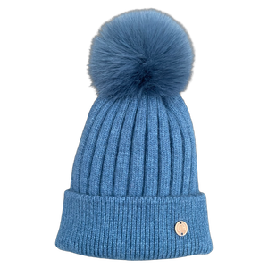 Adult Denim Blue Single Pom Cashmere Hat