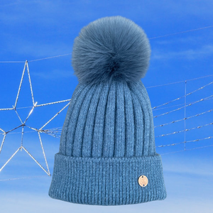 Adult Denim Blue Single Pom Cashmere Hat