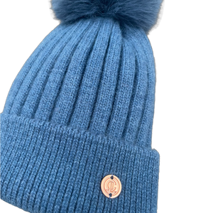 Adult Denim Blue Single Pom Cashmere Hat