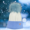 Blue & White Single Pom Cashmere Hat