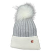 Grey & White Single Pom Cashmere Hat