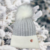 Adult Grey & White Single Pom Cashmere Hat
