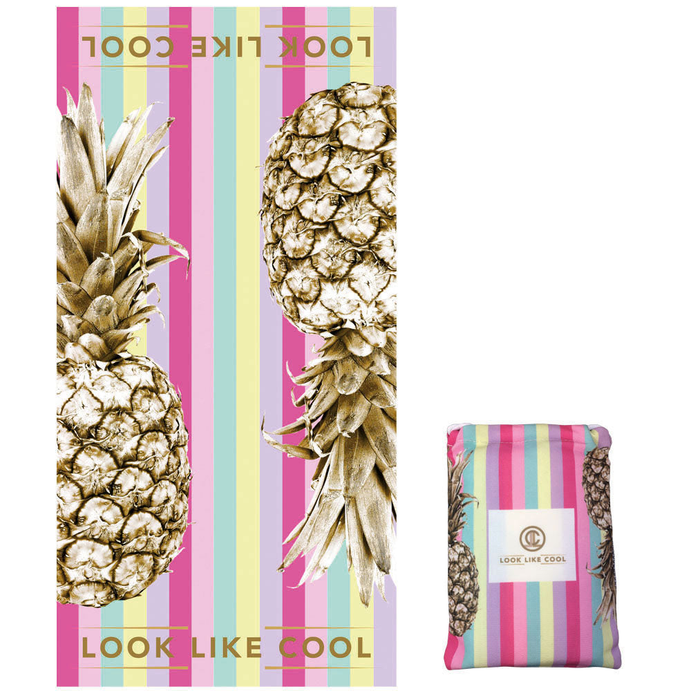 Recycled Plastic Gold Pineapple Compact, Sand Free, XL Fast Drying Beach/Travel Towel- 'Unicorn'