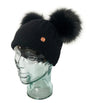 Adult Black & Natural Cashmere Double Pom Pom Beanie Hat