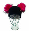 Adult Black and Electric Pink Cashmere Double Pom Pom Beanie Hat