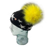 'Little Stars' Black & Canary Cashmere Double Pom Pom Beanie Hat