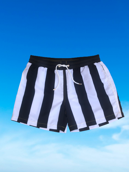 Onyx Black Stripe Recycled Plastic Quick Dry Swim Shorts