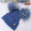 Denim Blue Cashmere Double Pom Pom Beanie Hat
