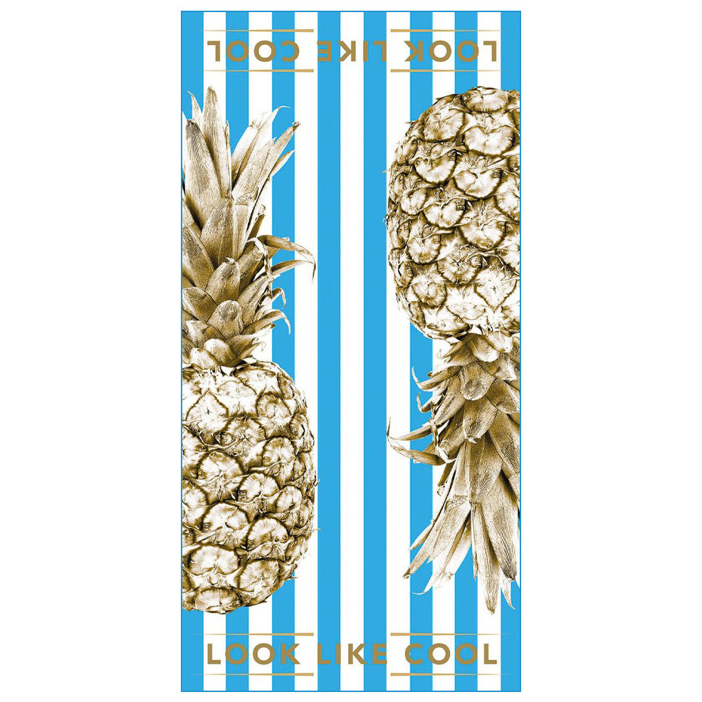 Recycled Plastic Gold Pineapple Compact, Sand Free, Fast Drying Beach/Travel Towel-'Brilliant Blue'