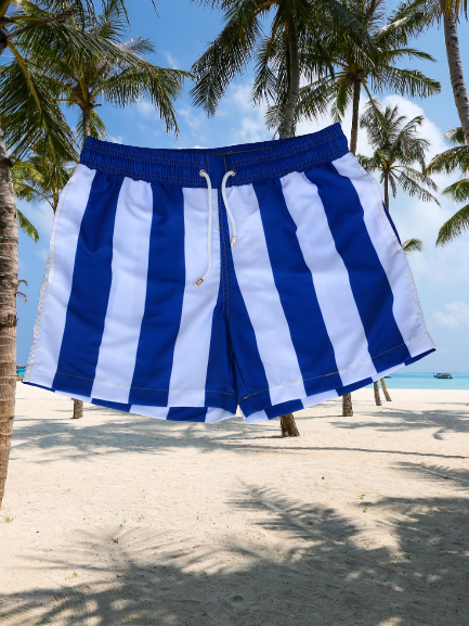 Azure Blue Stripe Recycled Plastic Quick Dry Swim Shorts