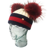 'Stripes' Cream & Red Cashmere Double Pom Pom Beanie Hat